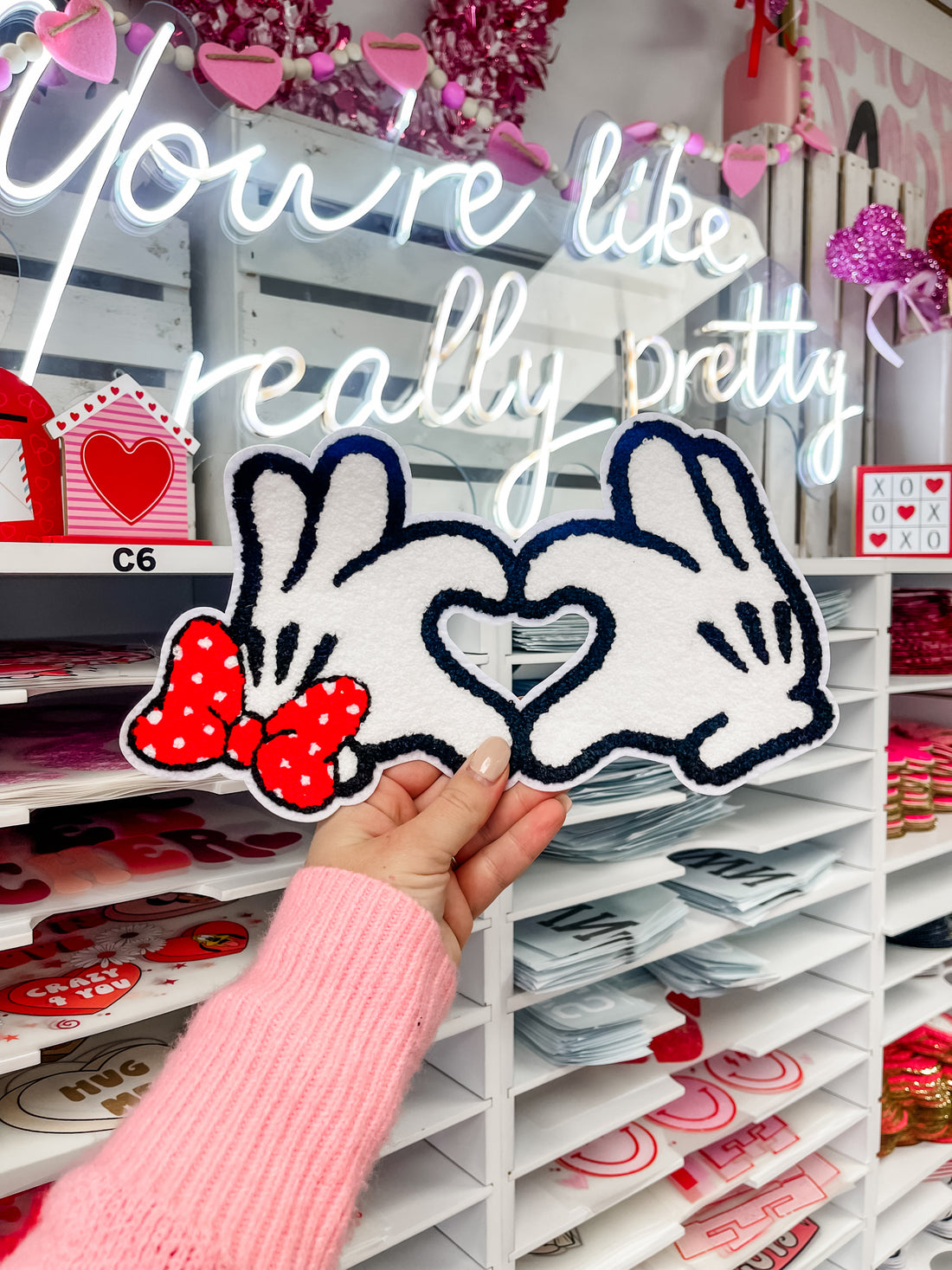 Heart Minnie and Mickey Hands Chenille Patch