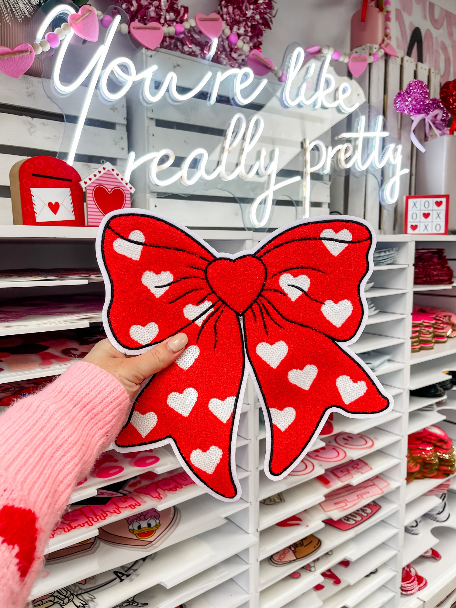 Valentine Heart Bow Chenille Patch