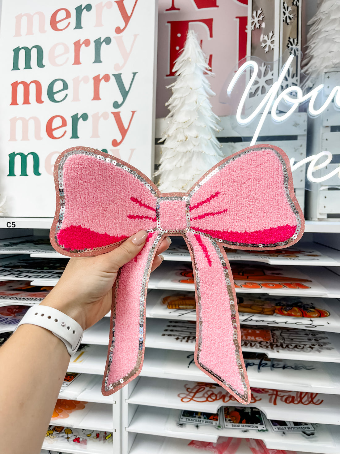 Pink Bow Chenille Patch