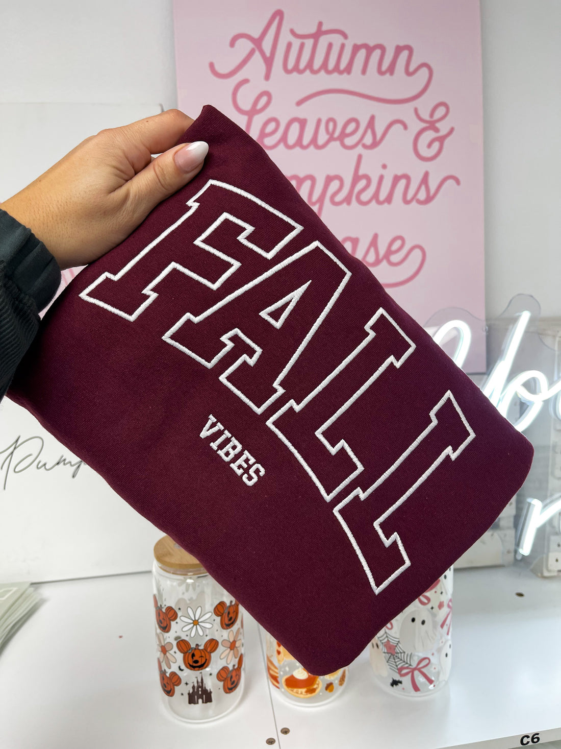 Fall Vibes Embroidery Crewneck Sweater