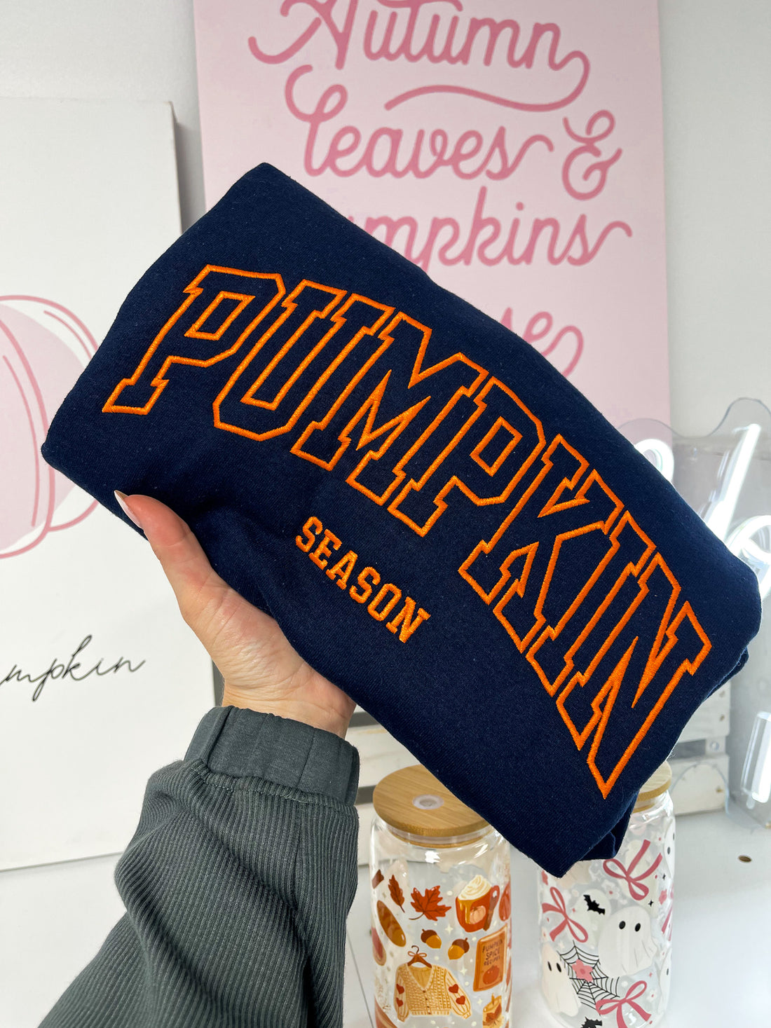 Pumpkin Season Embroidery Crewneck Sweater