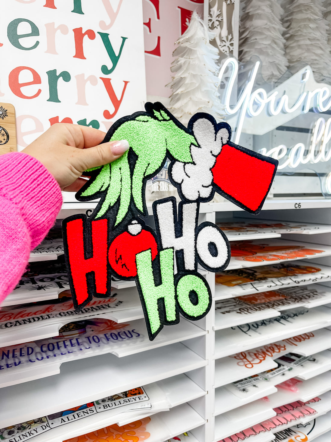 Ho Ho Ho Grinch Hand Chenille Patch