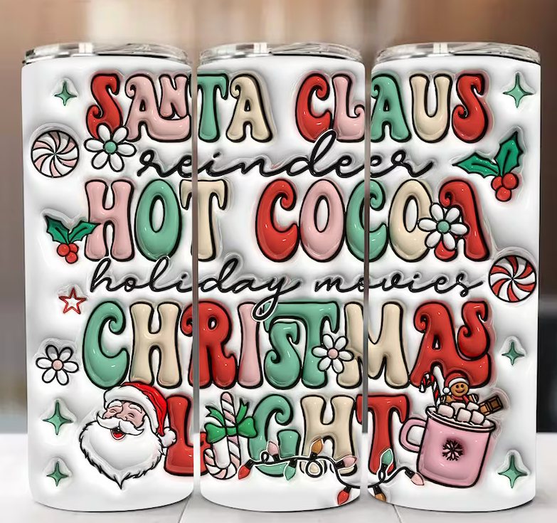 Reindeer Hot Cocoa 20oz 3D Inflated Sublimation Wrap