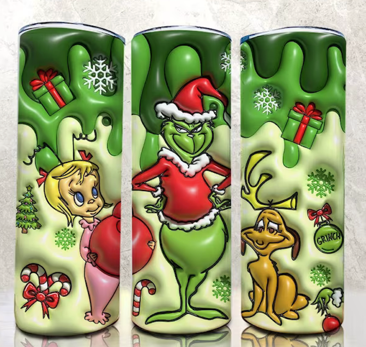 Enveloppement de sublimation gonflé 3D Green Grinch 20oz