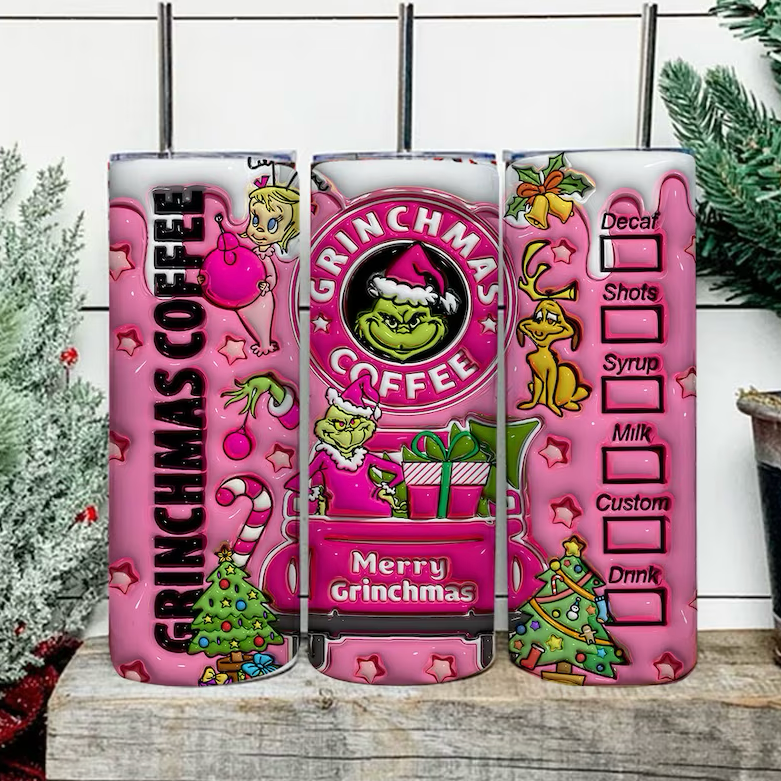 Pink Grinchmas 20oz 3D Inflated Sublimation Wrap
