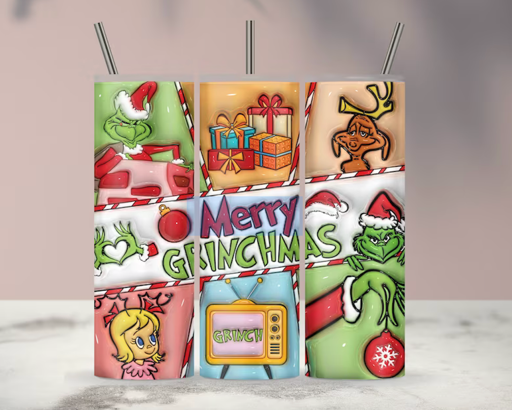 Affiche Joyeux Grinchmas 20oz Emballage de sublimation gonflé en 3D