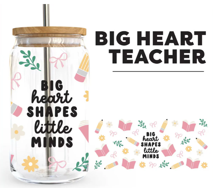 Big Heart Teacher Wrap UV DTF Sticker