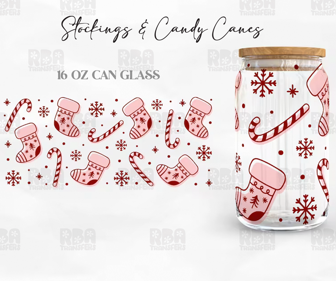 Stockings &amp; Candy Canes Wrap UV DTF Sticker