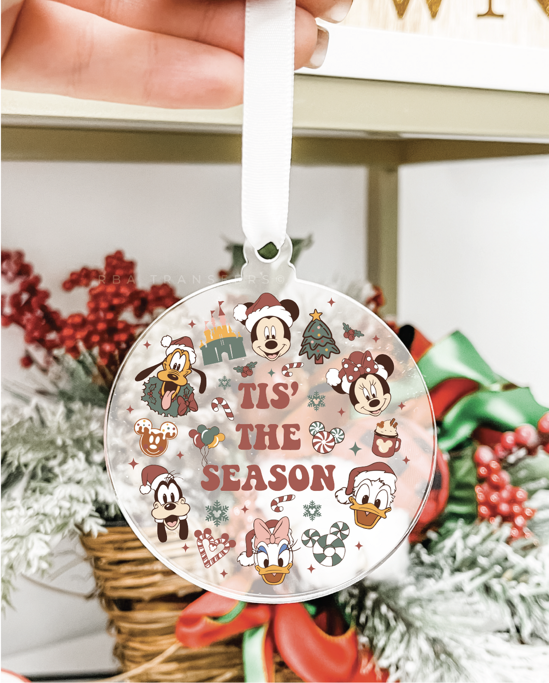 Wreath Tis The Season 3&quot; Acrylic Ornament UV DTF Sticker