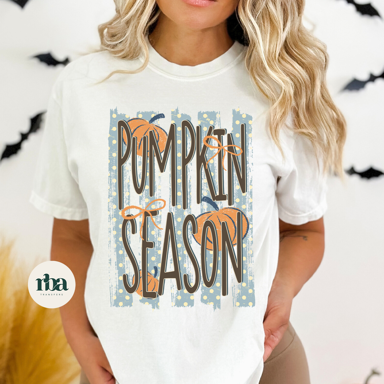 Blue Stripe Pumpkin Season DTF Transfer