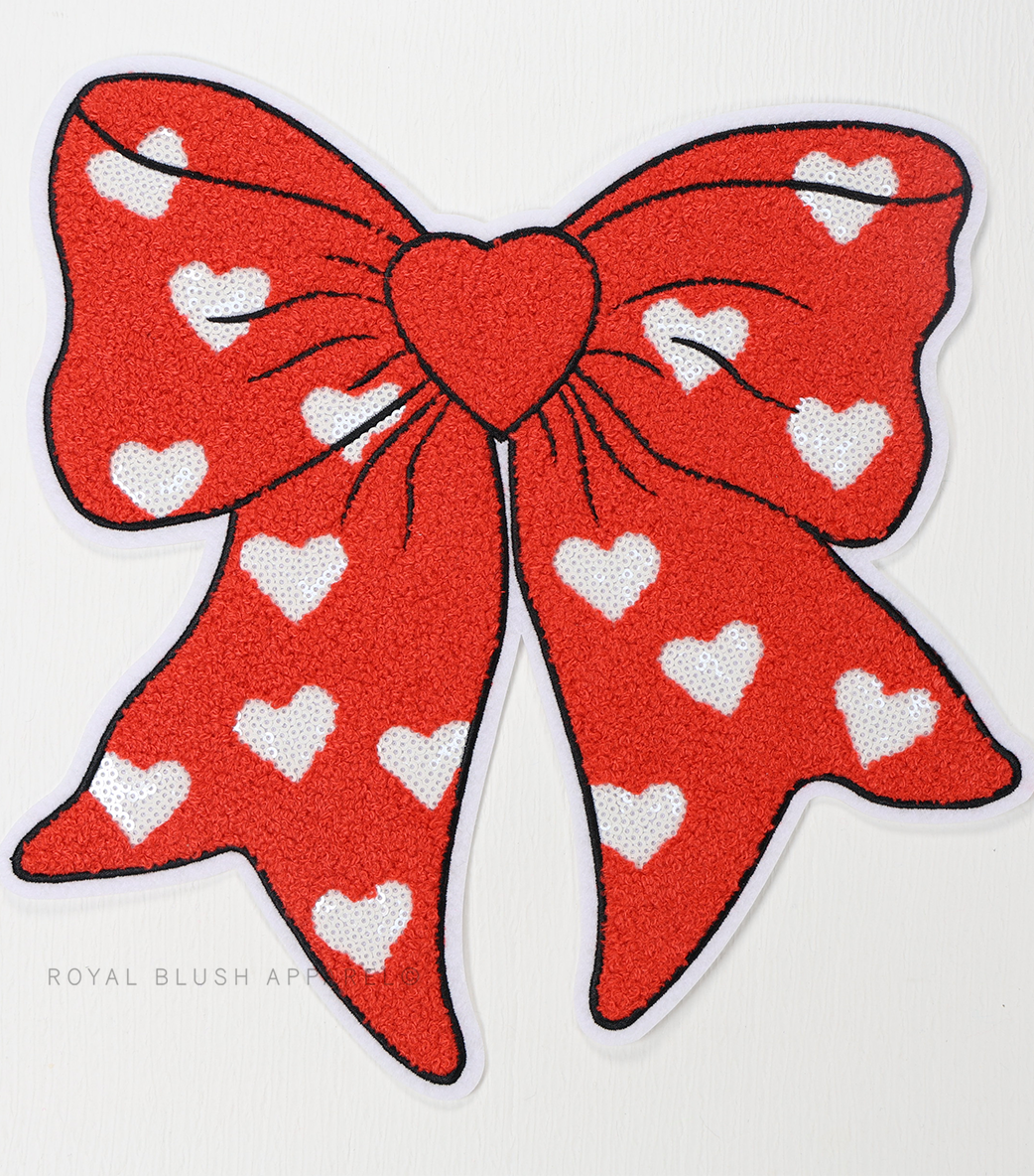 Valentine Heart Bow Chenille Patch