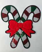 Green Candy Canes Bow Sequin Chenille Patch