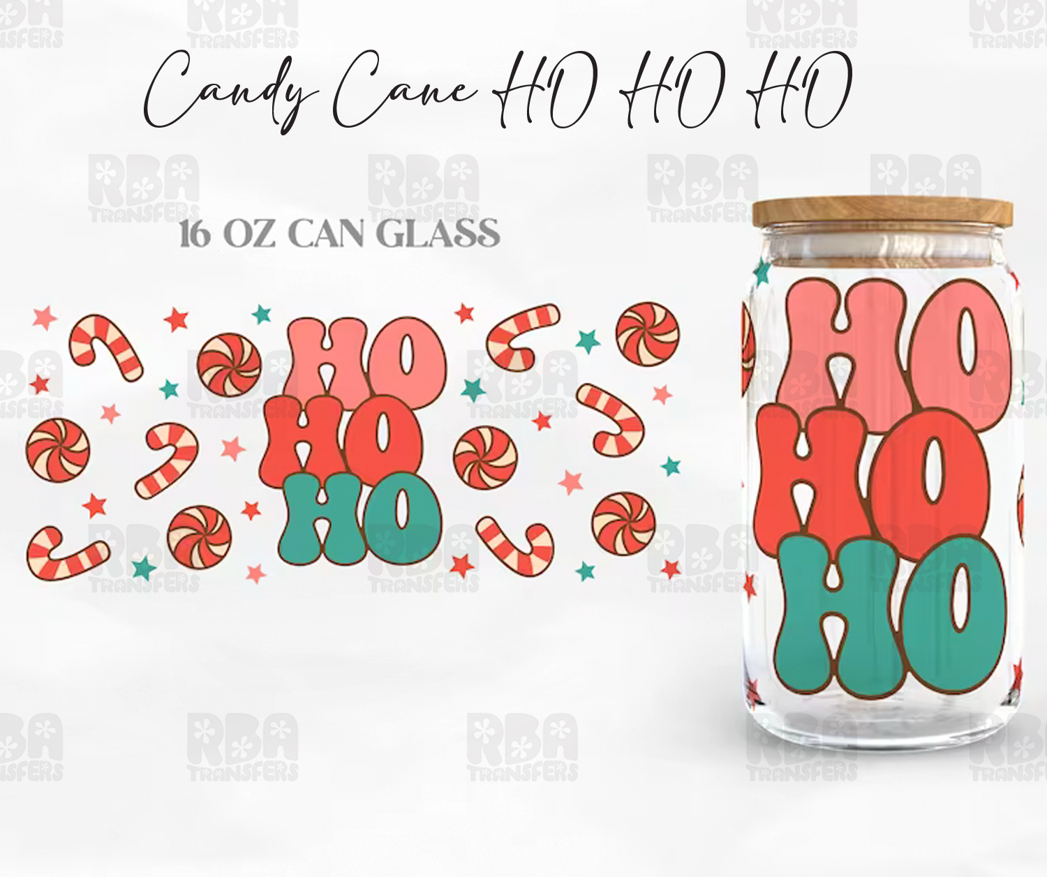 Candy Cane HO HO HO Wrap UV DTF Sticker