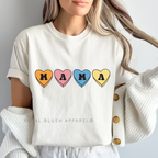 Mama Candy Hearts DTF Transfer ready-to-press DTF transfer shown on apparel