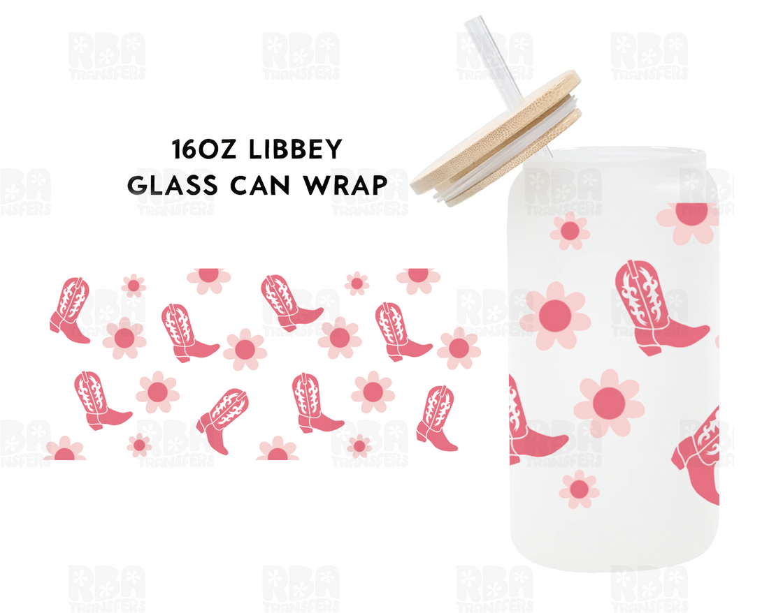 Pink Cowboy Boots & Flowers Wrap UV DTF Sticker