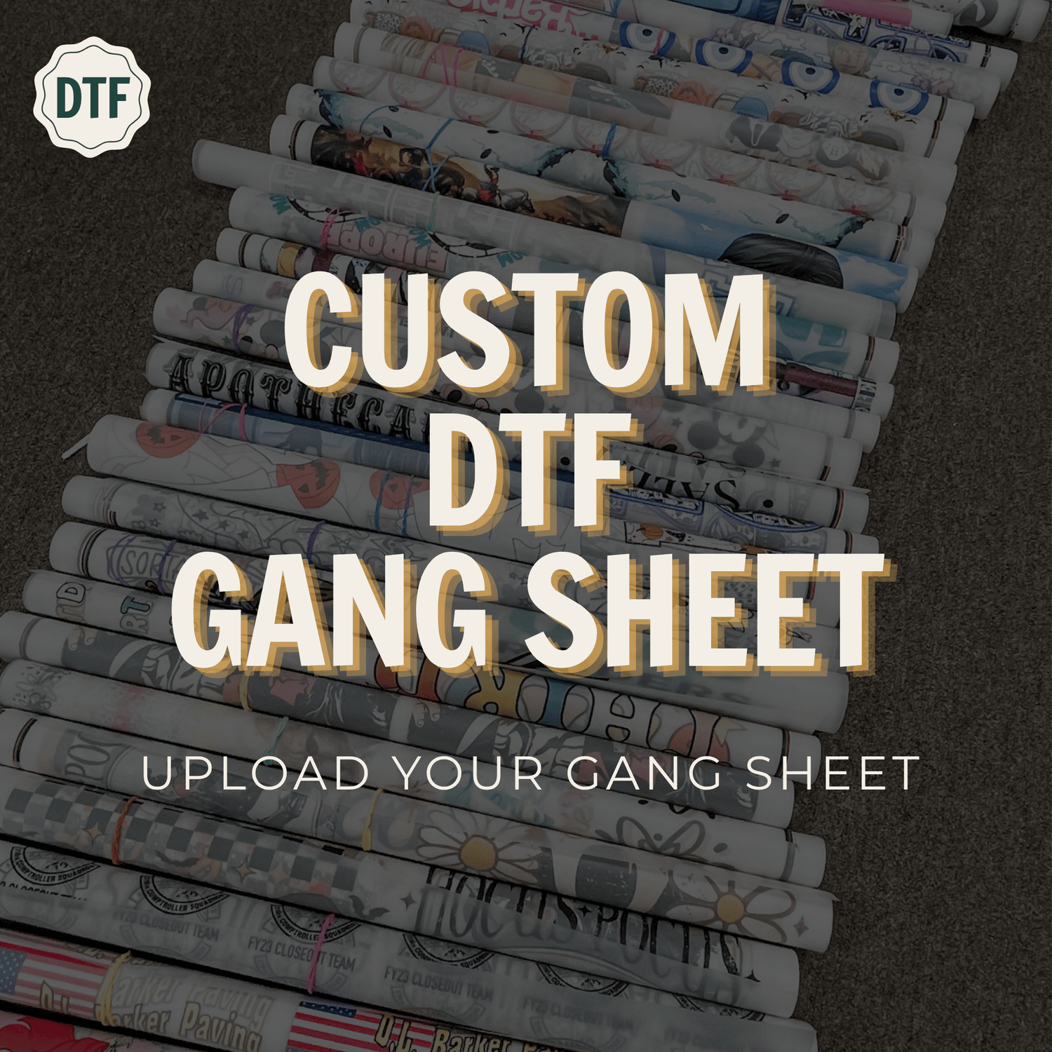Custom DTF gang sheets with premium hot peel DTF transfers ready for apparel printing