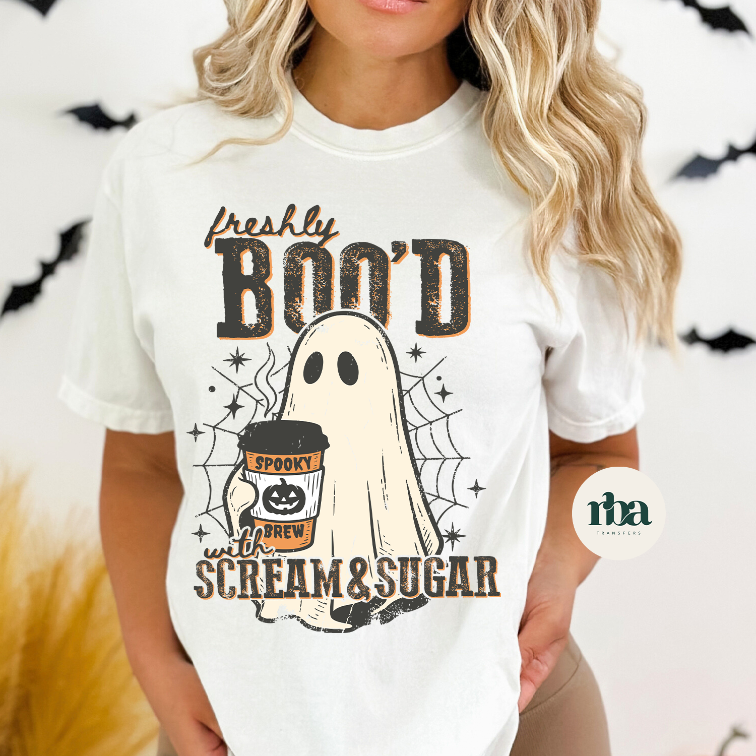 Freshly Boo'd DTF Transfer ready-to-press DTF transfer shown on apparel