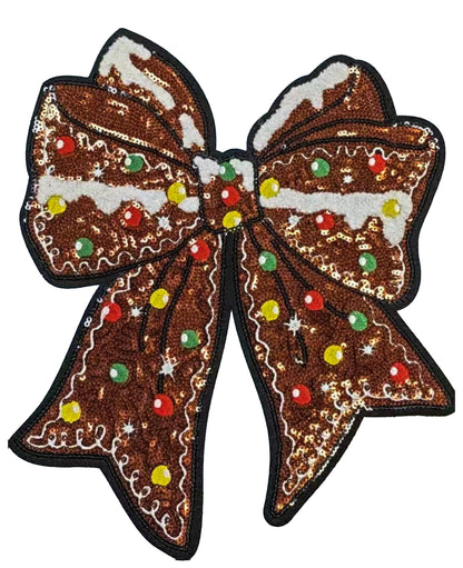 Gingerbread Bow Sequin Patch