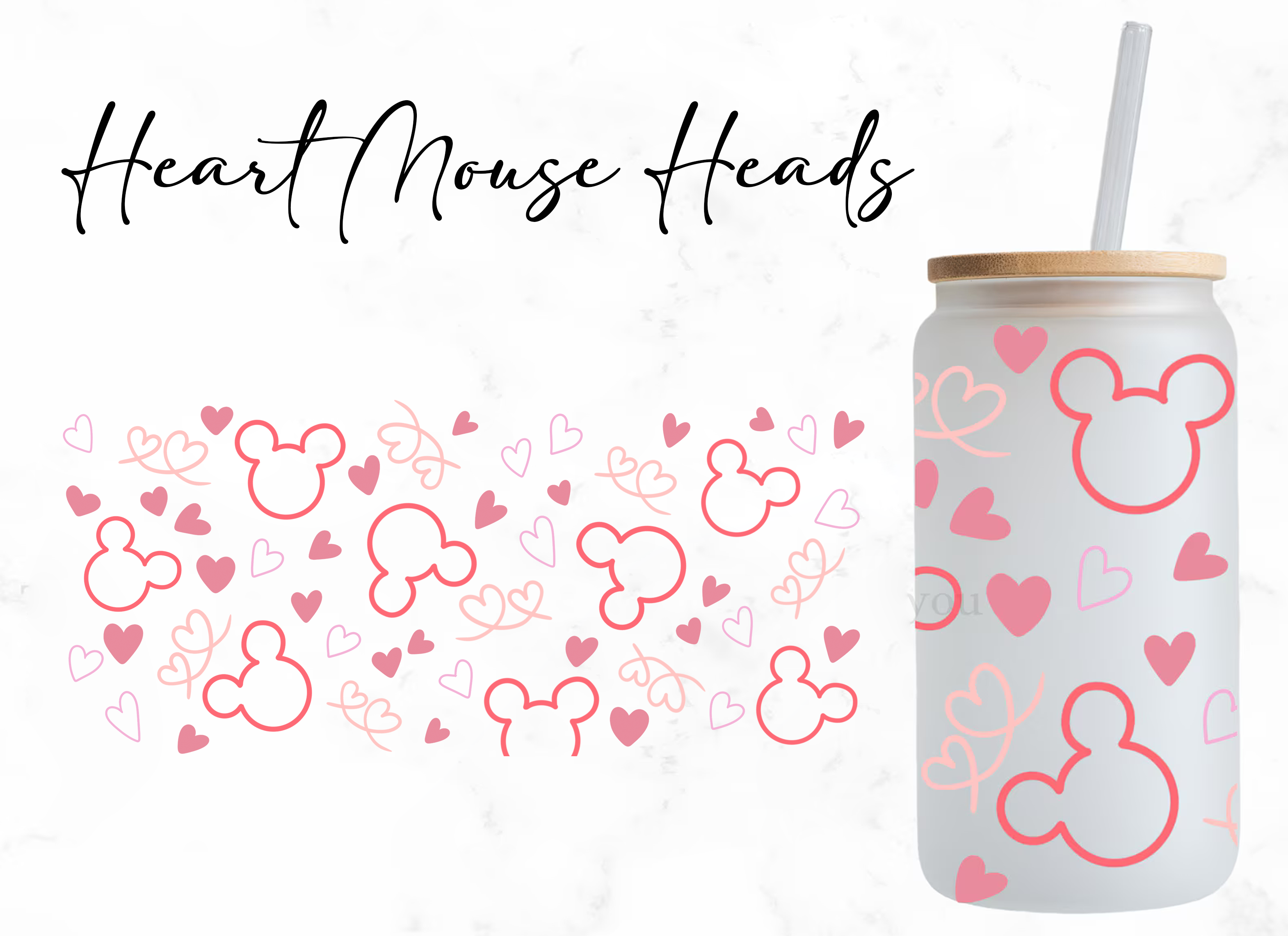 Heart Mouse Heads Wrap UV DTF Sticker