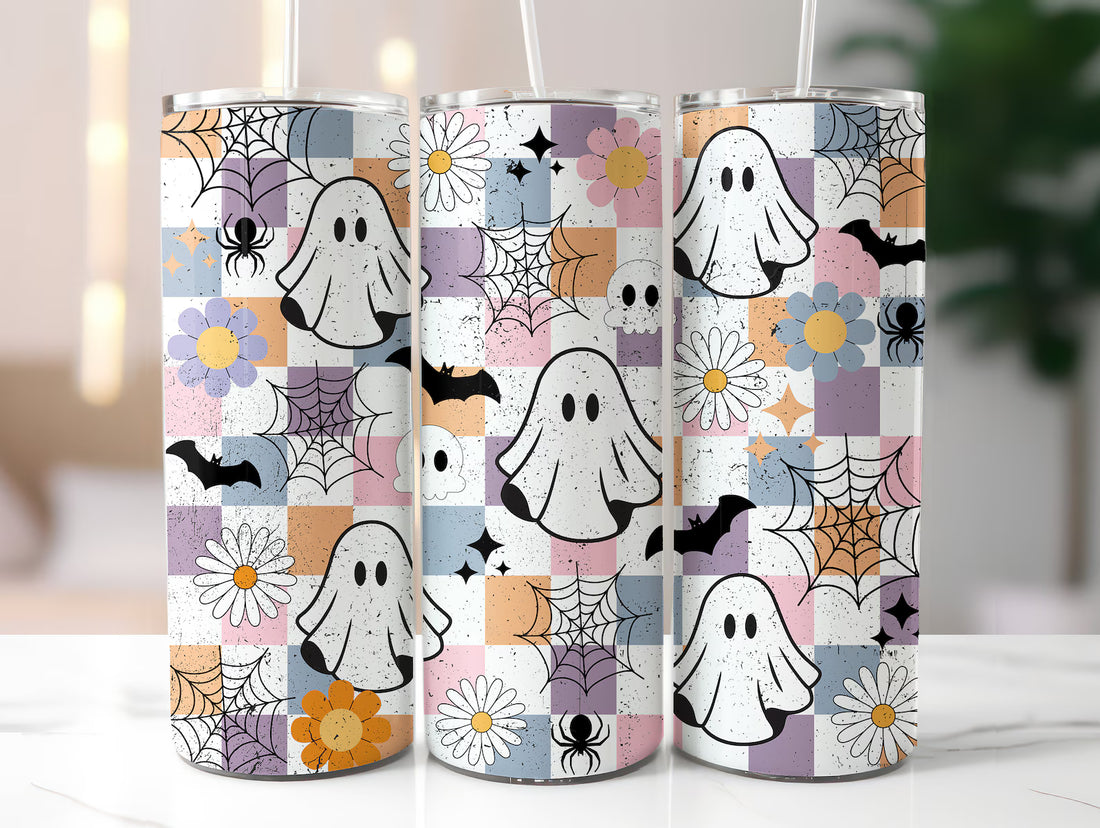 Checkered Retro Ghosts 20oz 3D Inflated Sublimation Wrap