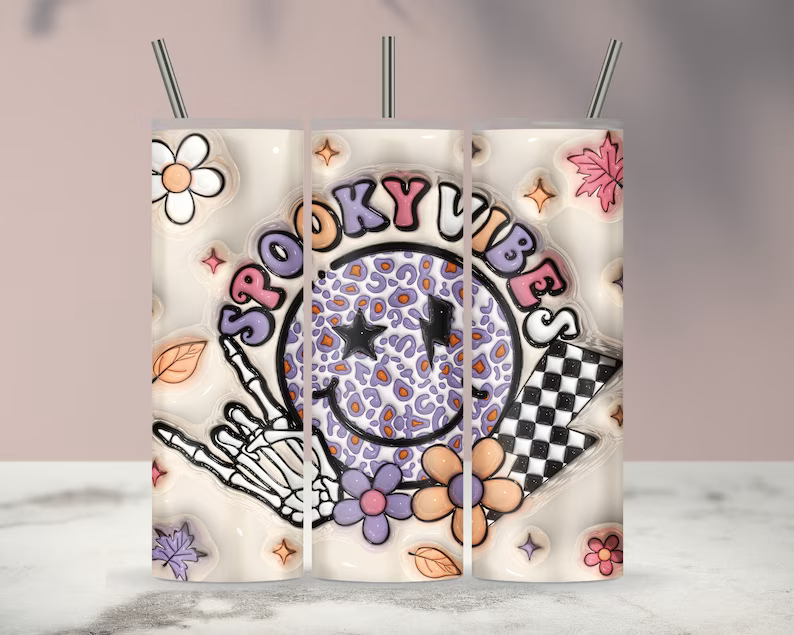 Retro Spooky Vibes 20oz 3D Inflated Sublimation Wrap