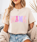Flower Mama Stripes DTF Transfer ready-to-press DTF transfer shown on apparel