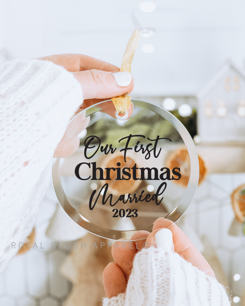 Our First Christmas Married 2023 3&quot; Acrylic Ornament UV DTF Sticker