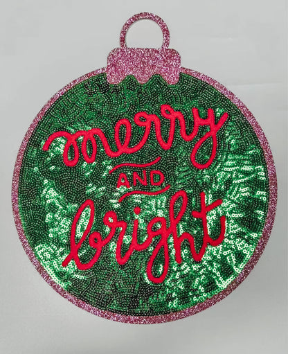 Merry And Bright Ornament Sequin Patch