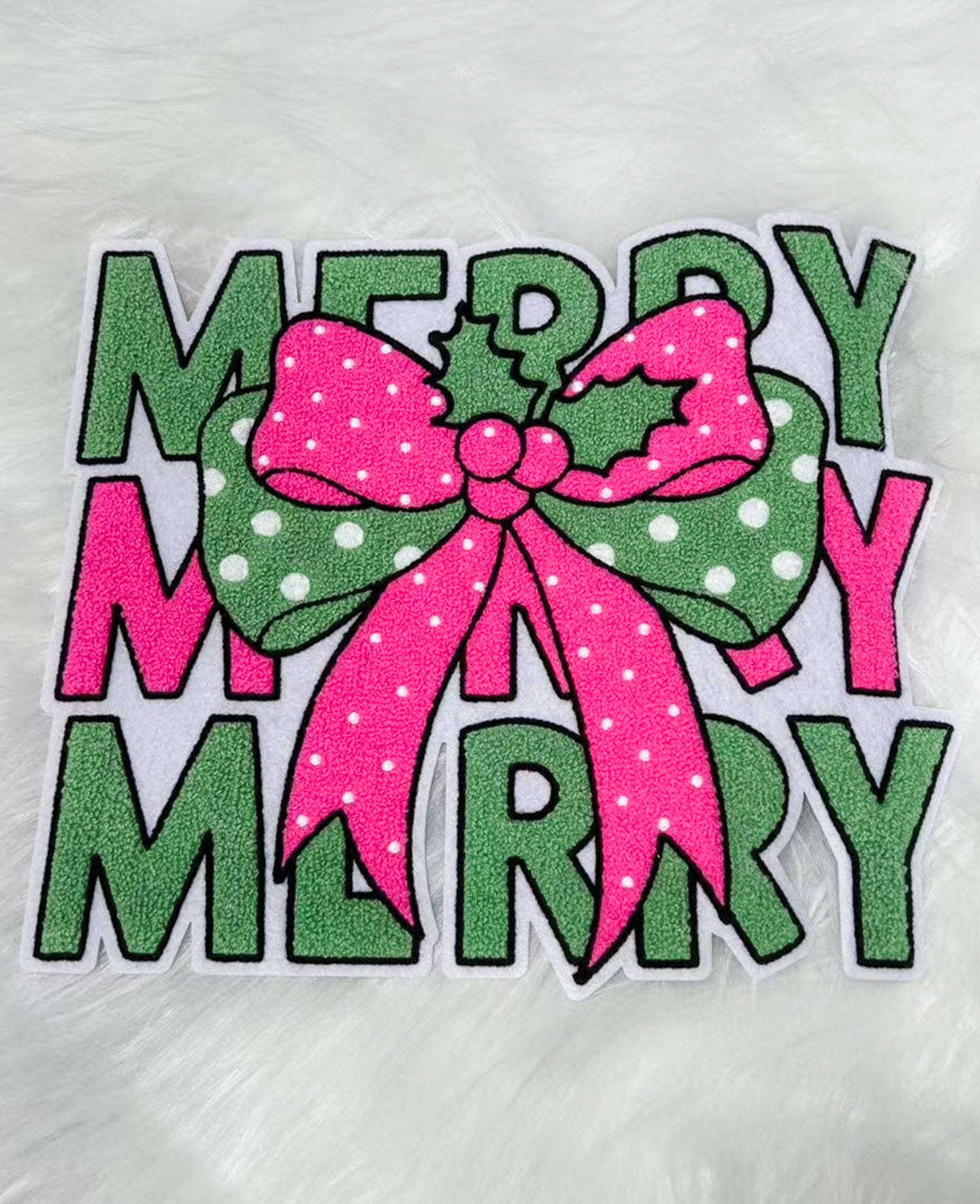 PRE-ORDER MERRY Holly Bow Chenille Patch