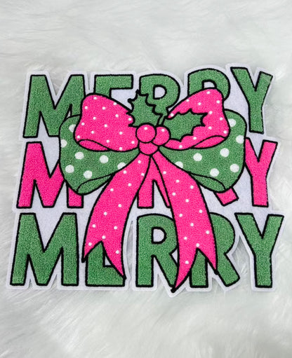 MERRY Holly Bow Chenille Patch