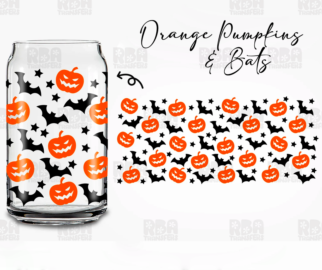 Orange Pumpkins &amp; Bats Wrap UV DTF Sticker