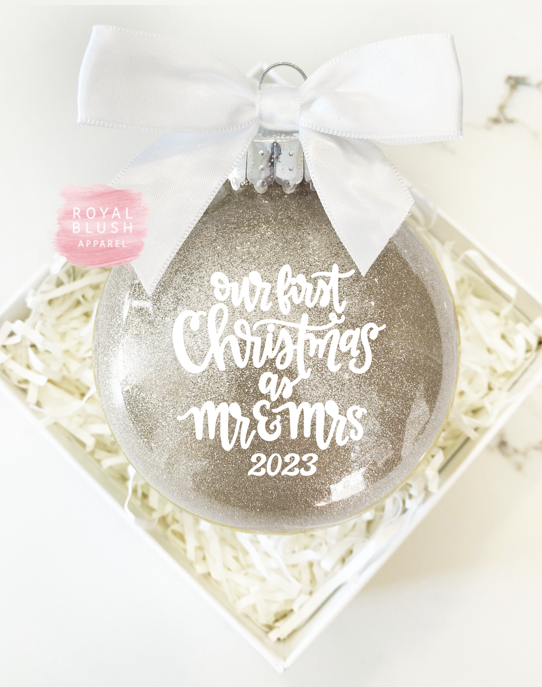 Our First Christmas As Mr &amp; Mrs 2023 4&quot; Ornament UV DTF Sticker