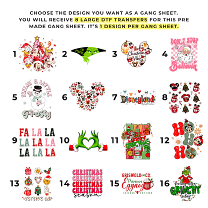 Pre Made Christmas Gang Sheets - 8 Large DTF Transfers