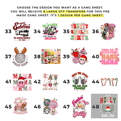 Pre Made Christmas Gang Sheets - 8 Large DTF Transfers