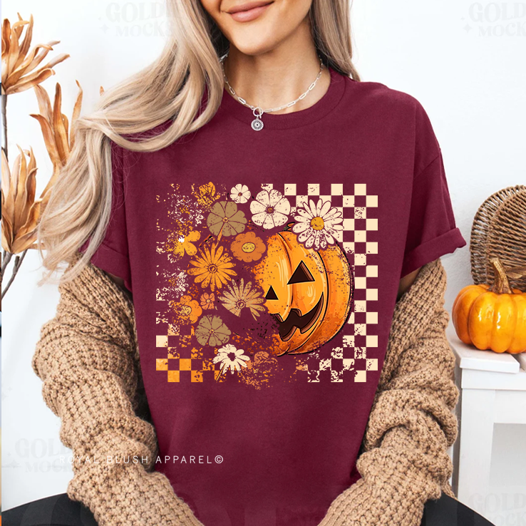 Pumpkin Floral Retro Full Color Transfer