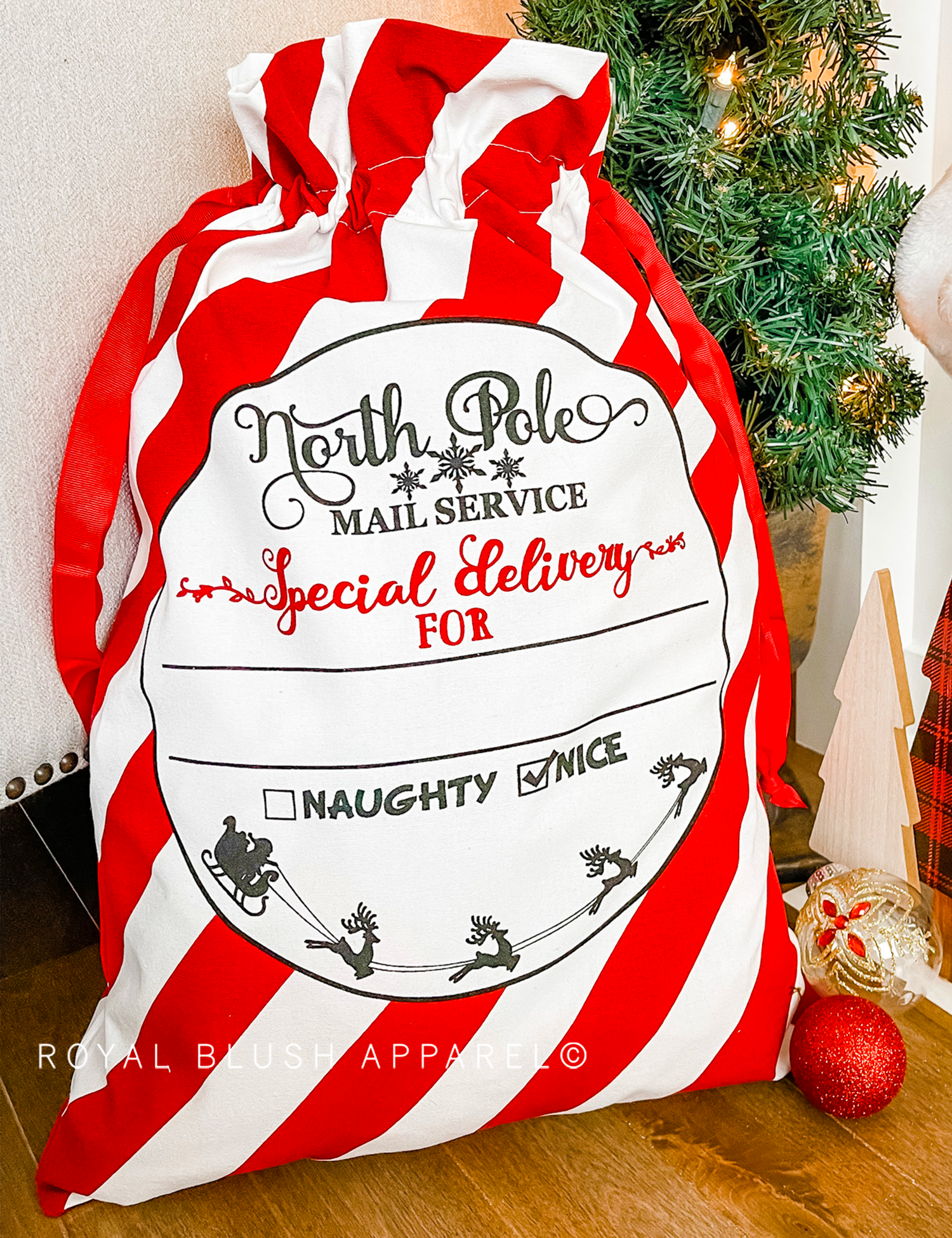 North Pole Red Striped Santa Sack