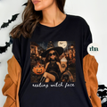 Resting Witch Face DTF Transfer ready-to-press DTF transfer shown on apparel