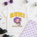 Toddler Youth Kpop Huntrix Golden DTF Transfer ready-to-press DTF transfer shown on apparel