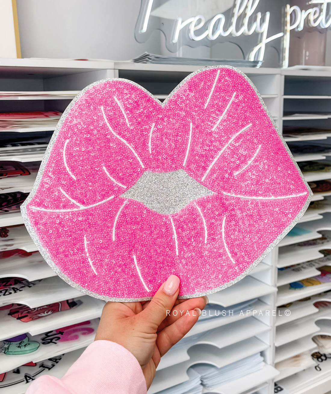 Pink Lips Sequin Patch