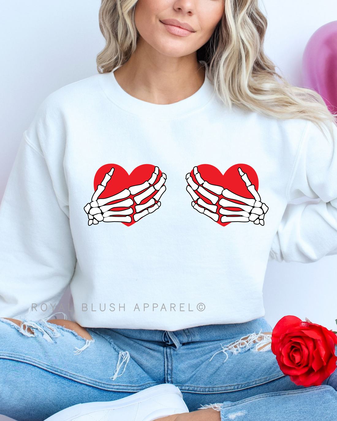 Skeleton Heart Hands Full Color Transfer