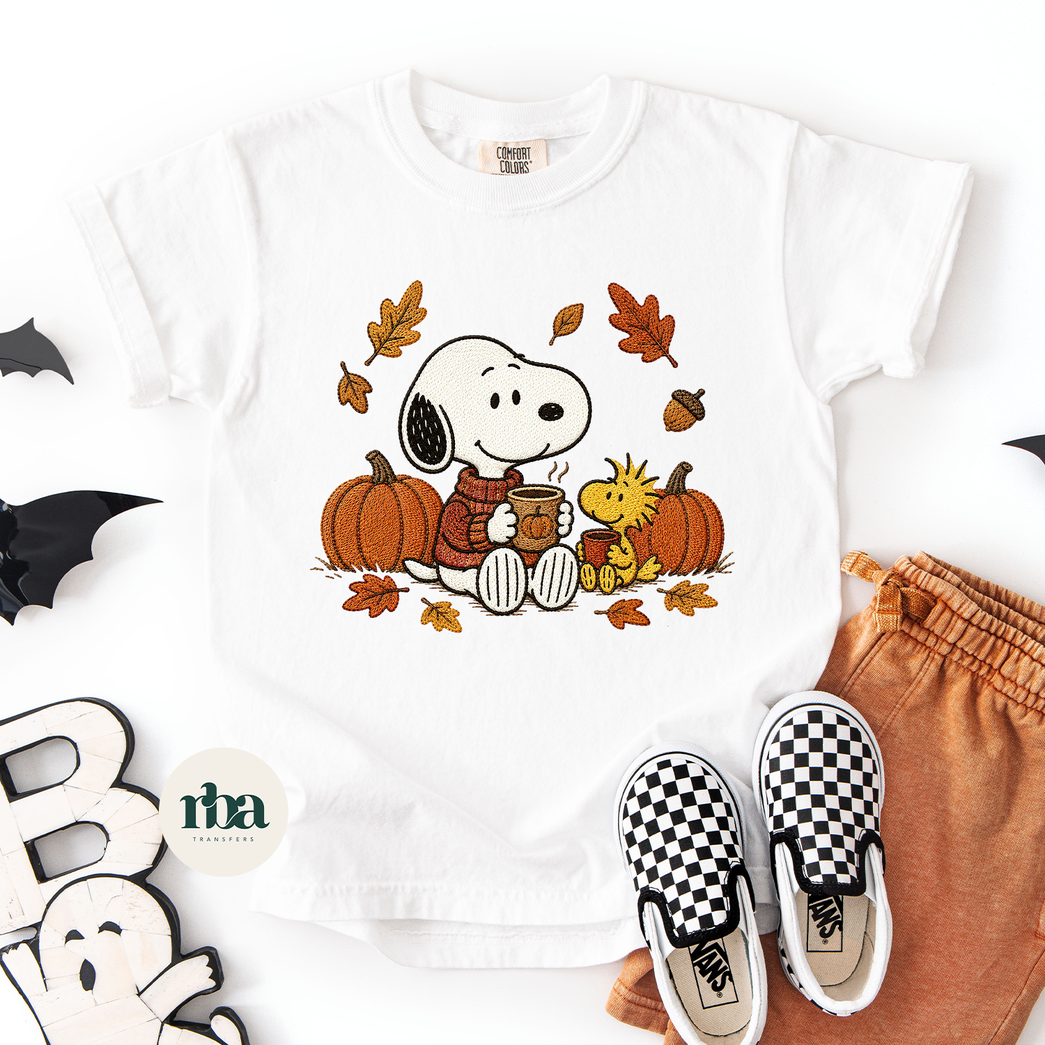 Snoopy Fall Youth DTF Transfer ready-to-press DTF transfer shown on apparel