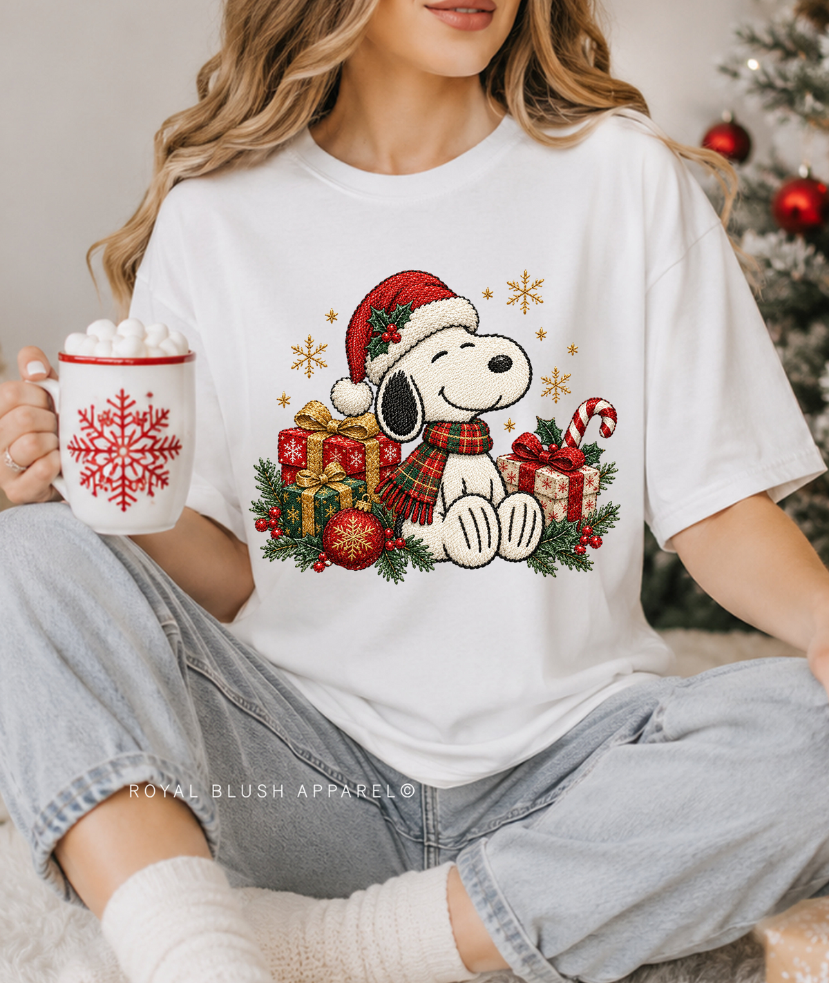 Snoopy Faux Embroidery Christmas DTF Transfer