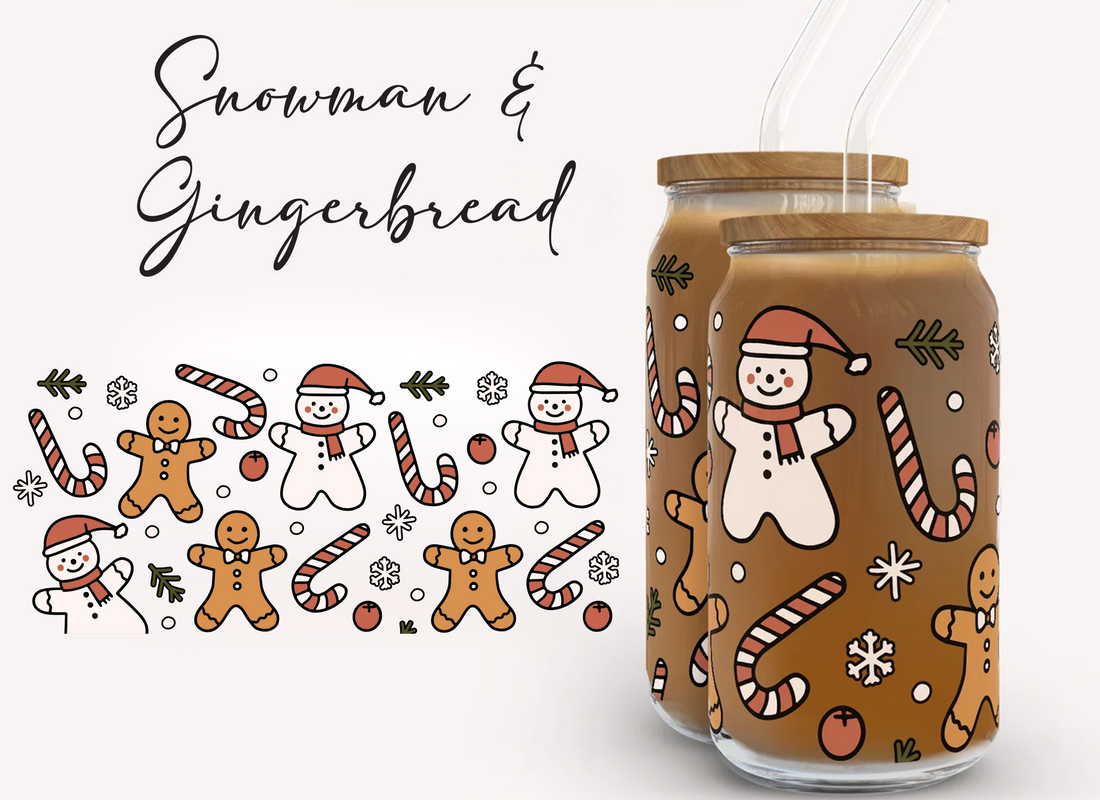 Snowman &amp; Gingerbread Wrap UV DTF Sticker