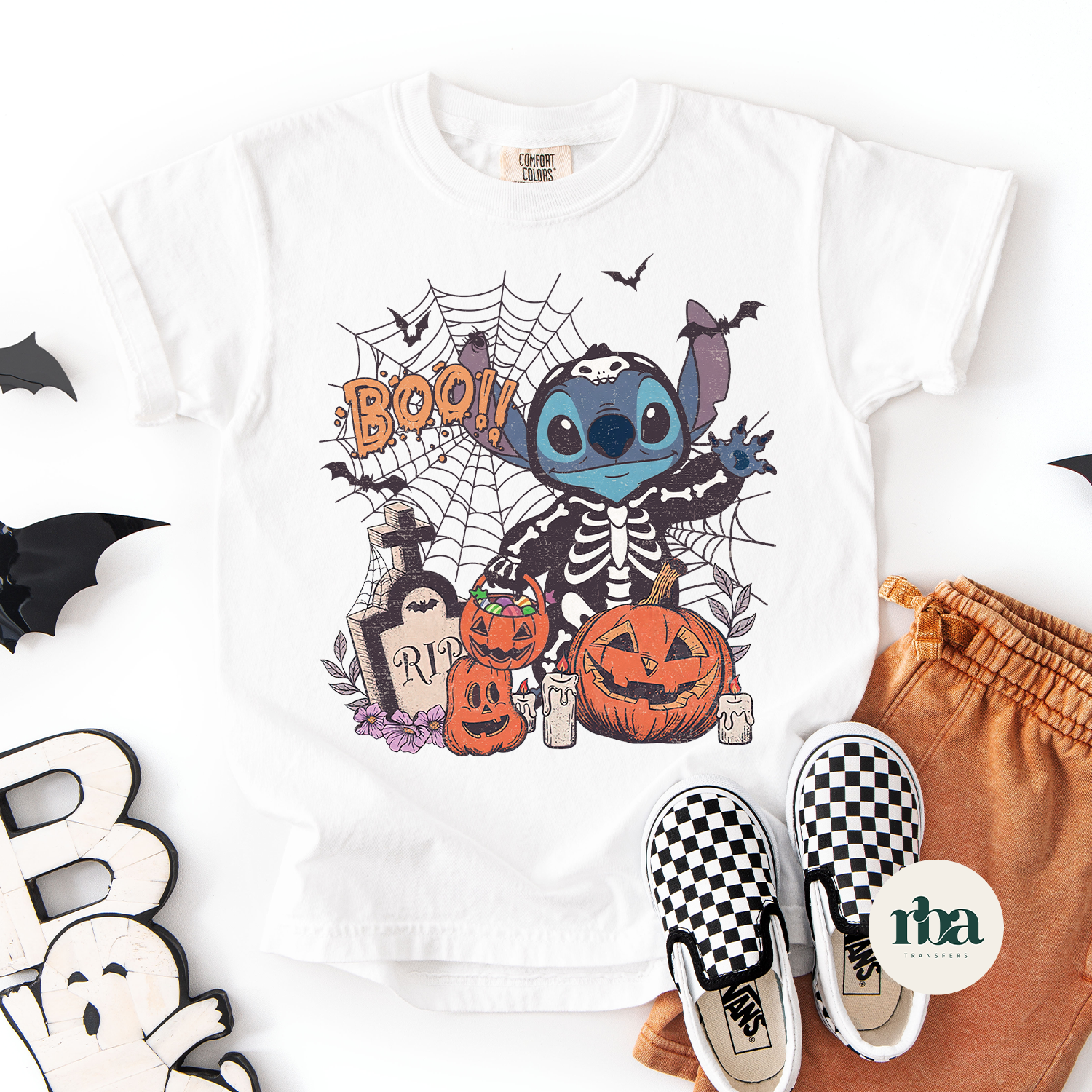 Stitch Skeleton Youth DTF Transfer ready-to-press DTF transfer shown on apparel