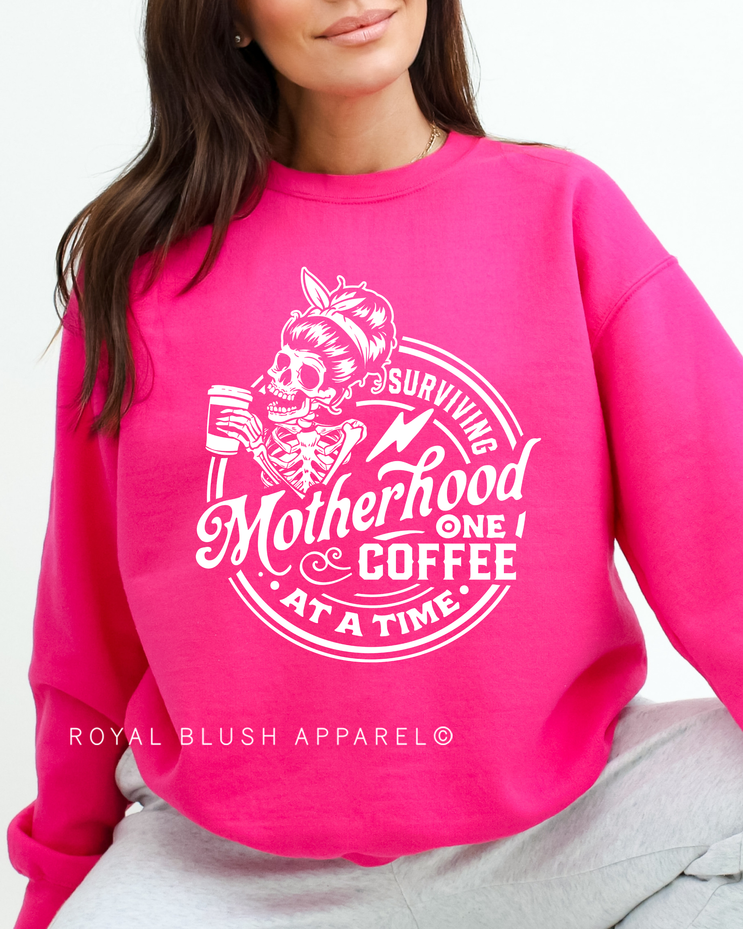 Surviving Motherhood One Coffee At A Time Full Color Transfer