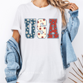 USA Coquette Bow DTF Transfer ready-to-press DTF transfer shown on apparel