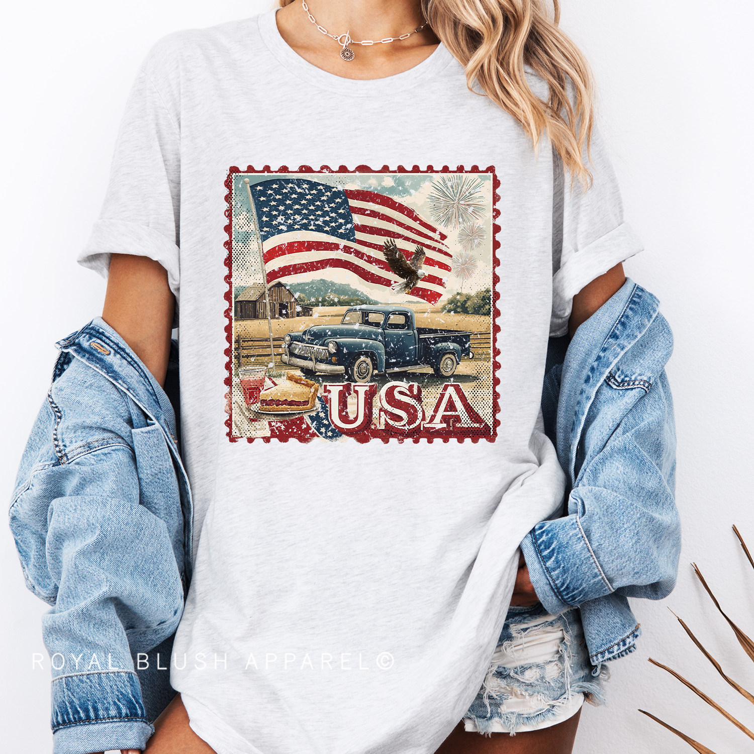 USA Bow DTF Transfer ready-to-press DTF transfer shown on apparel