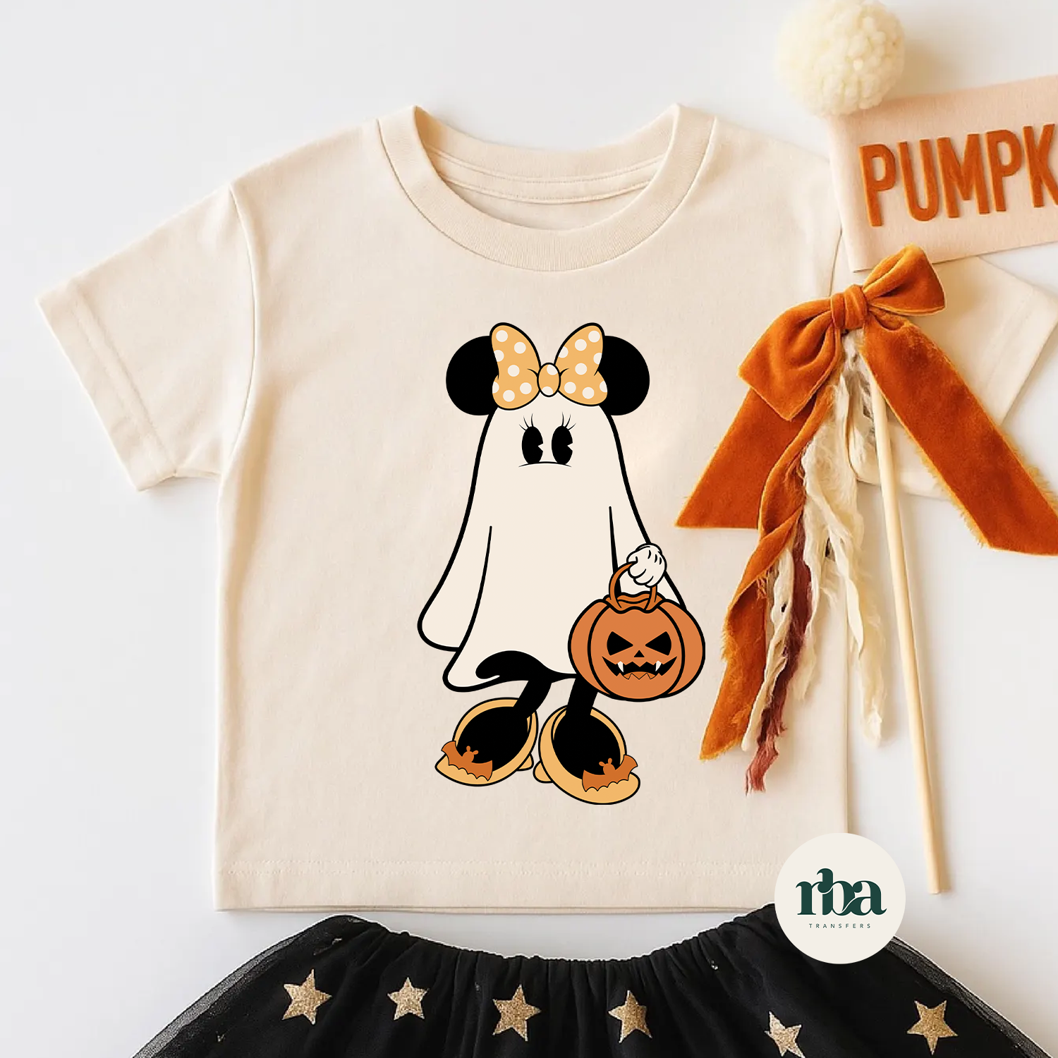 Ghost Mouse Bow Youth DTF Transfer