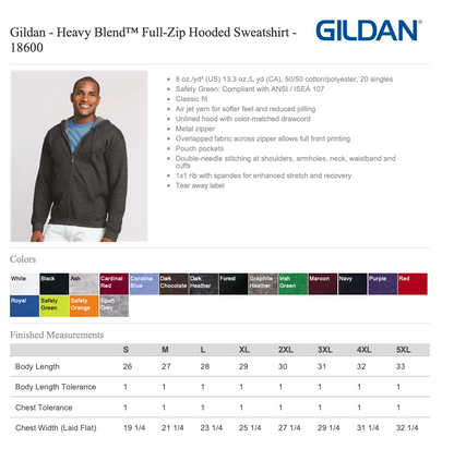 Sweat-shirt à capuche entièrement zippé Gildan 18600 Heavy Blend™