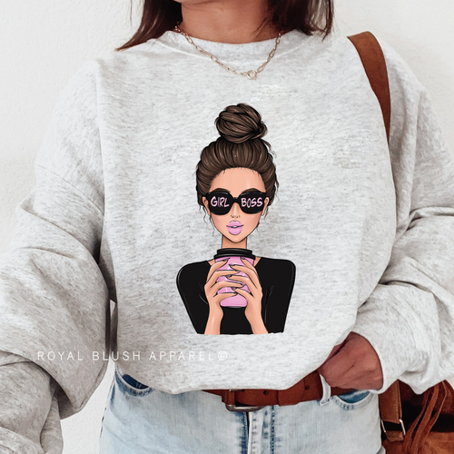 Curly Hair Girl Boss DTF Transfer ready-to-press DTF transfer shown on apparel